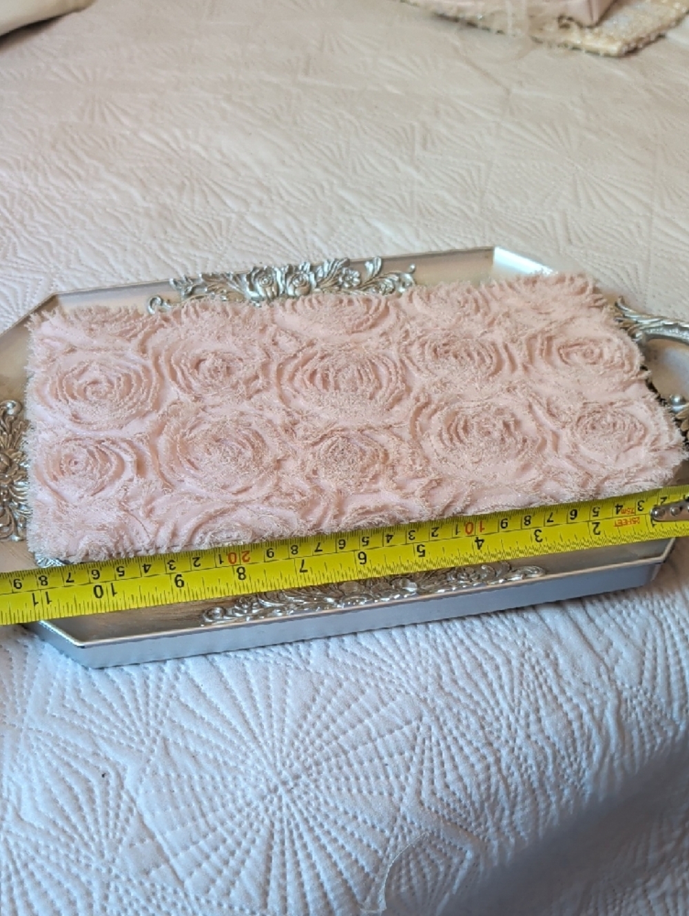 Blush Pink Rosette Chenille Clutch - Picture 2 of 7